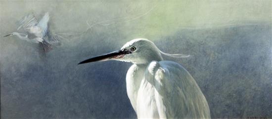 § Raymond Harris-Ching (b.1939) Two egrets, 10.5 x 23.5in.,